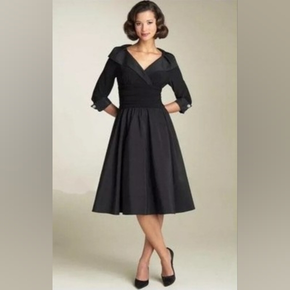Jessica Howard Mixed-Media Fit & Flare Midi Black Dress Size 14 Dress Cocktail - Picture 1 of 14